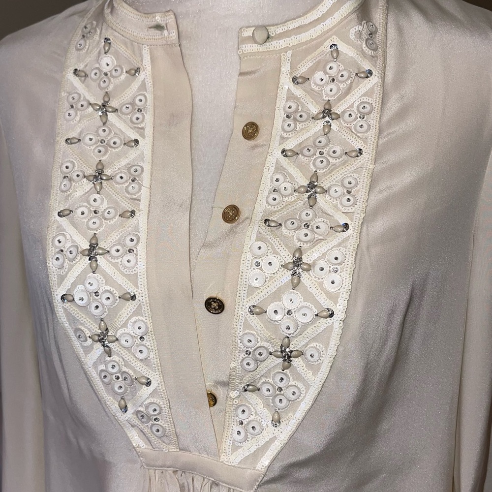 Tory Burch Ivory Embellished Silk Tunic Size 6 - Picture 4 of 16